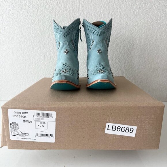 Lane COSSETTE Womens Cowboy Bootie 7.5 Blue Leather Cowgirl Western Ankle Boots - Picture 10 of 11